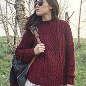 Шерстяной женский свитер вязаный из английского твида. Оверсайз