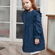 Одежда детская handmade. Livemaster - original item Dress for girls linen Amelia blue with flounces. Handmade.