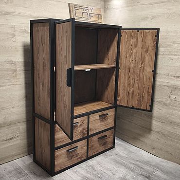 Шкаф в стиле лофт, из массива сосны с ящиками и распашными дверцами. EasyLOFT - мебель лофт по вашим размерам. Мебель ручной работы - Ярмарка Мастеров Мебель ручной работы. Ярмарка Мастеров - ручная работа Шкаф в стиле лофт, из массива сосны с ящиками и распашными дверцами. Handmade.