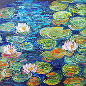 Картины и панно ручной работы. Ярмарка Мастеров - ручная работа Painting Pond with water lilies oil paints on canvas. Handmade.