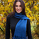 Вязанный женский шарф синего цвета с бахромой из 100% шерсти, Шарфы, Санкт-Петербург,  Фото №1