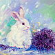Oil painting on canvas with stretcher 45/35 Lavender rabbit Lavender, Pictures, Moscow,  Фото №1