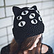Шапка черная кошка, тёплая, уши кошки, подарок, унисекс, Шапки, Тамбов,  Фото №1