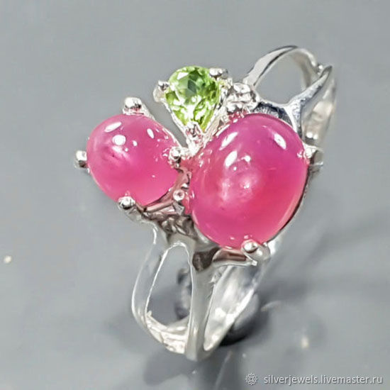 Handmade ring with natural bright pink star-shaped rubies, Rings, Moscow,  Фото №1