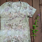 Блуза летняя "Ботаника" , эко принт
