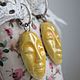 Yellow earrings with ceramic faces silver, Earrings, Moscow,  Фото №1