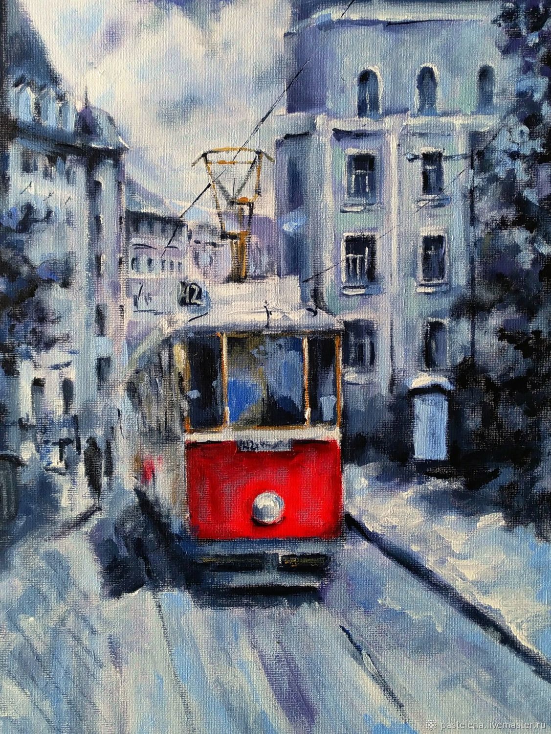 Городской пейзаж Красный трамвай (красный черно белая картина) – заказать  на Ярмарке Мастеров – IEM6LRU | Картины, Южноуральск