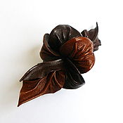 Украшения handmade. Livemaster - original item Hair clip for every day flower leather Canyon brown automatic. Handmade.