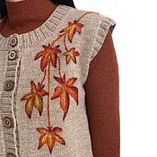 Одежда handmade. Livemaster - original item Women`s knitted Leaf Fall vest, art painting, merino wool. Handmade.