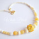 Necklace with lampwork bead, yellow flower, calcite, coral, mother of pearl. Beads2. White Book. My Livemaster. Фото №5