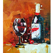 Картины и панно handmade. Livemaster - original item Painting wine glass of wine bottle still life with wine. Handmade.