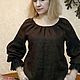 Блуза крестьянка из льна с кружевом коричневая с рукавом Арт 129, Блузки, Новороссийск,  Фото №1