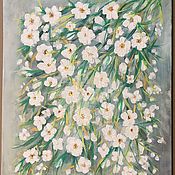 Картины и панно handmade. Livemaster - original item Painting white flowers on turquoise 