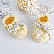 Работы для детей, handmade. Livemaster - original item Newborn gift: Moxa booties for a boy, yellow. Handmade.