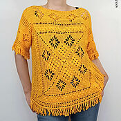 Одежда handmade. Livemaster - original item Trendy Crochet T-shirt Muy buen amarillo. Handmade.