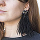 Black feather earrings with dark blue beads for an evening look. Earrings. Bridal hair jewelry Store. Online shopping on My Livemaster.  Фото №2