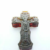 Украшения handmade. Livemaster - original item Crucifix amber carving silver R-543. Handmade.