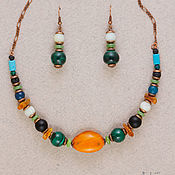 Украшения handmade. Livemaster - original item Herbs. Ethnic necklace amber, earrings with malachite. Bohacik. Handmade.