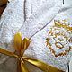 Белый махровый халат с вышивкой 15369 Лев в короне, Халаты мужские, Санкт-Петербург,  Фото №1