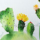 Картина с кактусом, Цветущий кактус Акварель. Картины. WaterColorForever. Интернет-магазин Ярмарка Мастеров.  Фото №2