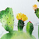 Цветущий кактус Акварель, картина с кактусом. Картины. WaterColorForever. Интернет-магазин Ярмарка Мастеров.  Фото №2