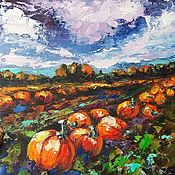 Картины и панно handmade. Livemaster - original item Painting a Pumpkin on the field! oil, 15*15 cm.. Handmade.