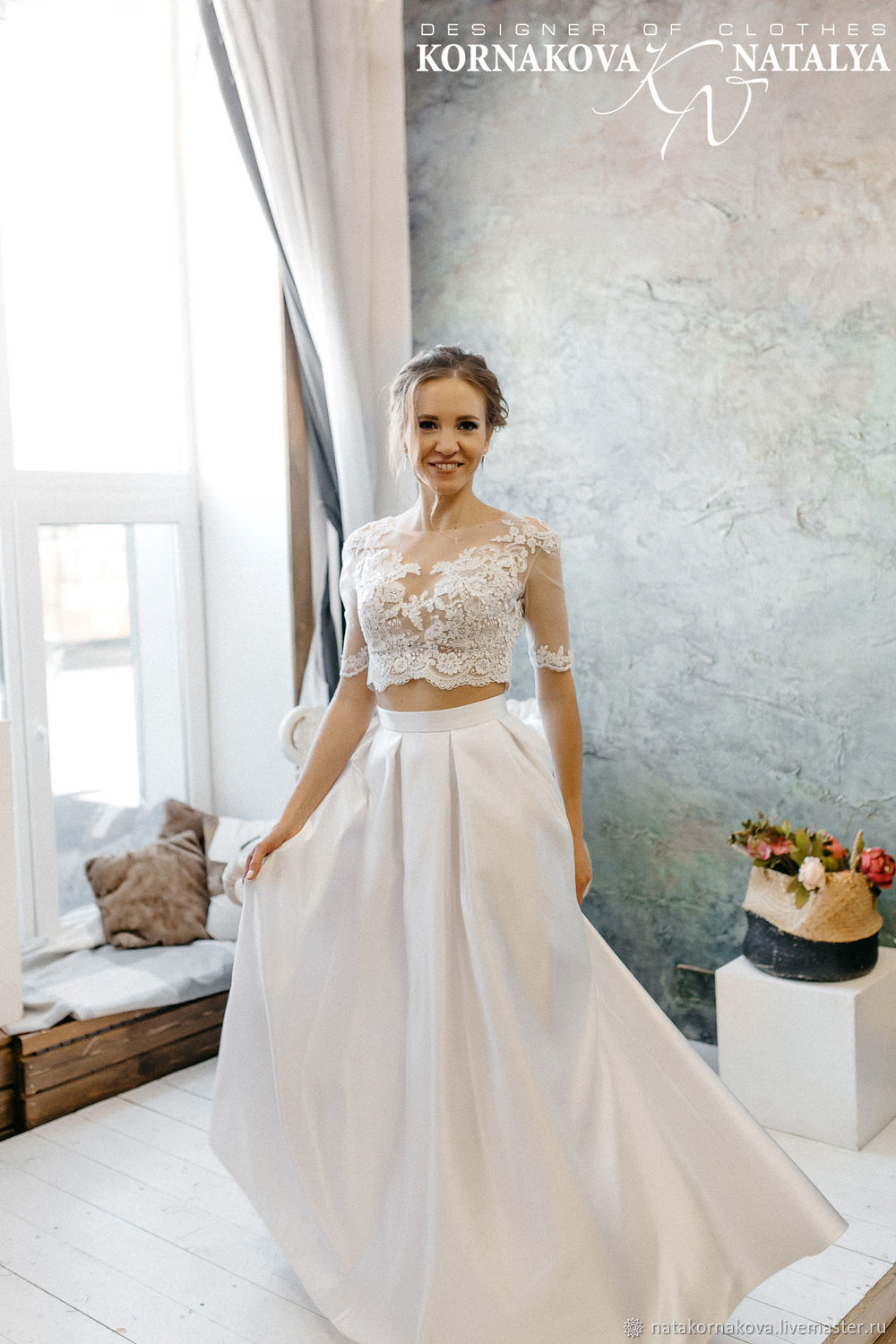 Раздельное свадебное платье топ и юбка