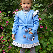 Одежда детская handmade. Livemaster - original item Blue Baby Dress with Raccoon Bag, Warm Dress with Fleece. Handmade.