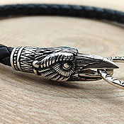 Украшения handmade. Livemaster - original item Crow`s Head Bracelet. Thick Leather. 925 sterling silver art. .5054549. Handmade.
