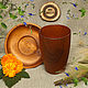 Деревянный чайный пара - стакан и блюдце из древесины кедра. NC2