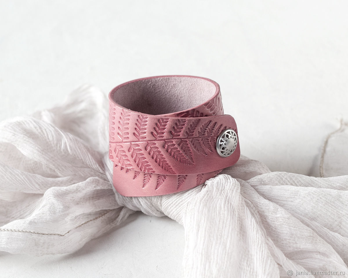 Pink leather cuff bracelet, Cuff bracelet, Ivanovo,  Фото №1