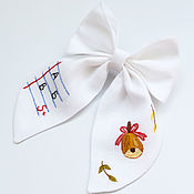 Украшения handmade. Livemaster - original item White bow - September 1 (linen, embroidery). Handmade.