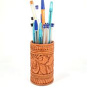 Канцелярские товары handmade. Livemaster - original item Wooden carved pencil holder. Handmade.