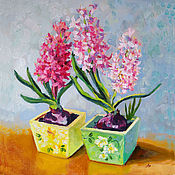Картины и панно handmade. Livemaster - original item Hyacinth Oil Painting Canvas 30 x 30 Spring Flowers. Handmade.