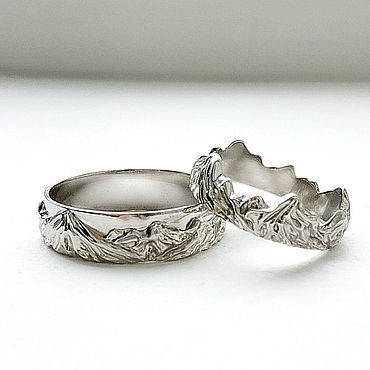 Свадебный салон ручной работы. Ярмарка Мастеров - ручная работа Парные обручальные кольца Горы, серебро (Об11). Handmade.