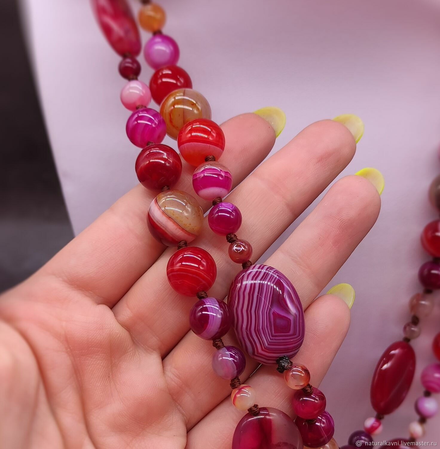 Длинные бусы натуральный агат фуксия купить в интернет-магазине Ярмарка ...