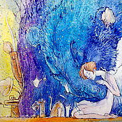 Картина акварель с ангелом девушка с крыльями "Молитва"