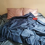 Для дома и интерьера handmade. Livemaster - original item Bed linen made of satin Steel/Powder/Jeans. Handmade.