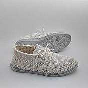 Обувь ручной работы handmade. Livemaster - original item Knitted sneakers, white cotton. Handmade.