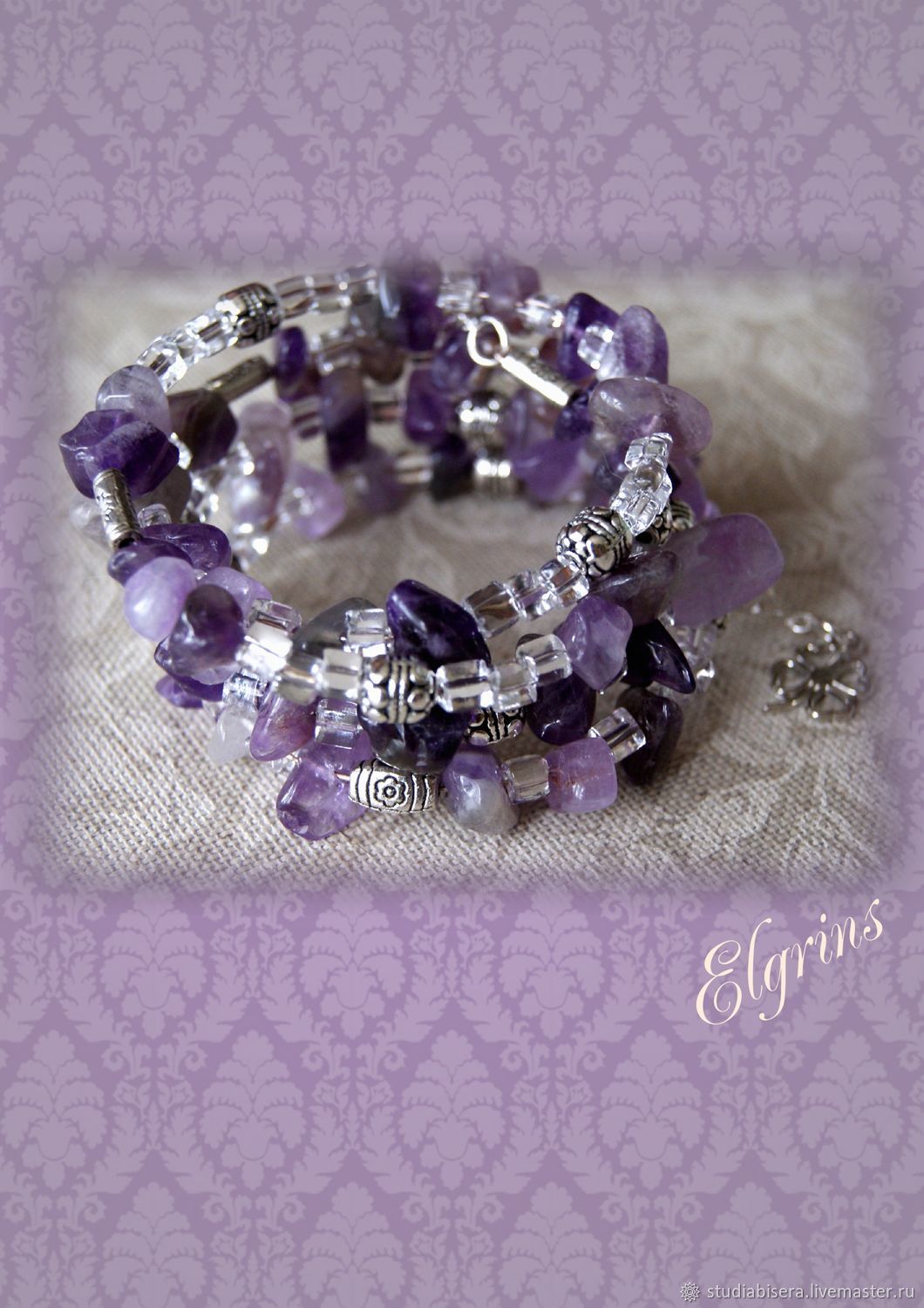Bracelet Multi Row Amethyst Spring Color On The Wire With Memory Bracelet Multi Row Amethyst Spring Color On The Wire With