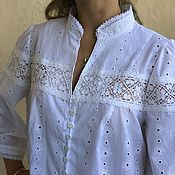 Одежда handmade. Livemaster - original item Cotton office blouse in boho style, with buttons and pockets.. Handmade.