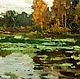 Sketchy oil painting in the impasto manner of autumn forest and pond, Pictures, St. Petersburg,  Фото №1