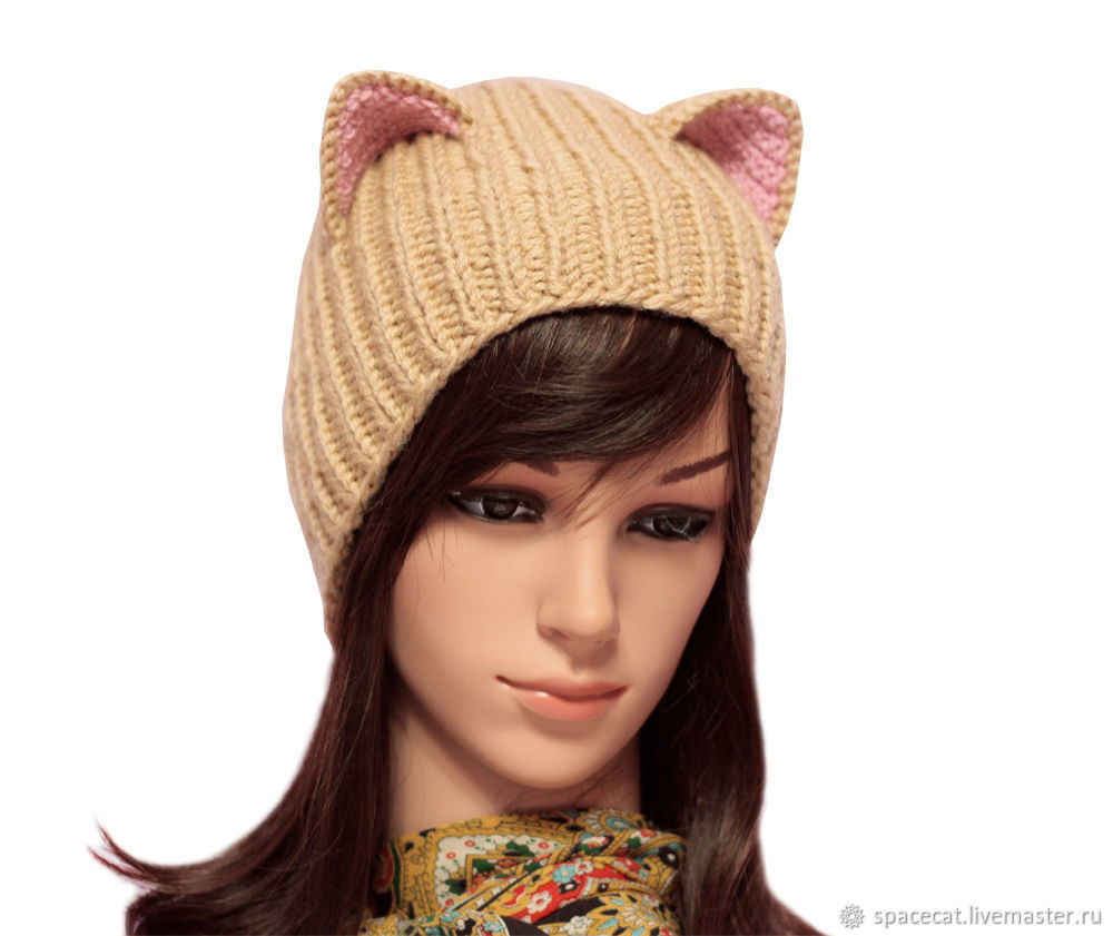 Hat with Cat ears knitted female. Realistic ears, Caps, Orenburg,  Фото №1