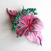 Украшения handmade. Livemaster - original item Dream Leather Flower Brooch Light Pink Green Mint. Handmade.