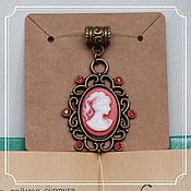 Украшения handmade. Livemaster - original item Cameo pendant with Rhinestones Girl 13 x 18 pink bronze background. Handmade.