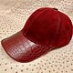 Baseball cap made of genuine crocodile leather and suede, burgundy color, Caps1, St. Petersburg,  Фото №1