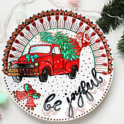 Сувениры и подарки handmade. Livemaster - original item Christmas decoration for interior-Red truck Plate on the wall. Handmade.