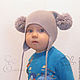 Детская шапочка с ушками и двумя помпонами, Шапки, Санкт-Петербург,  Фото №1
