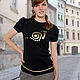 Black t-shirt fitted with a gold pattern, with a flashlight sleeve, T-shirts, Novosibirsk,  Фото №1