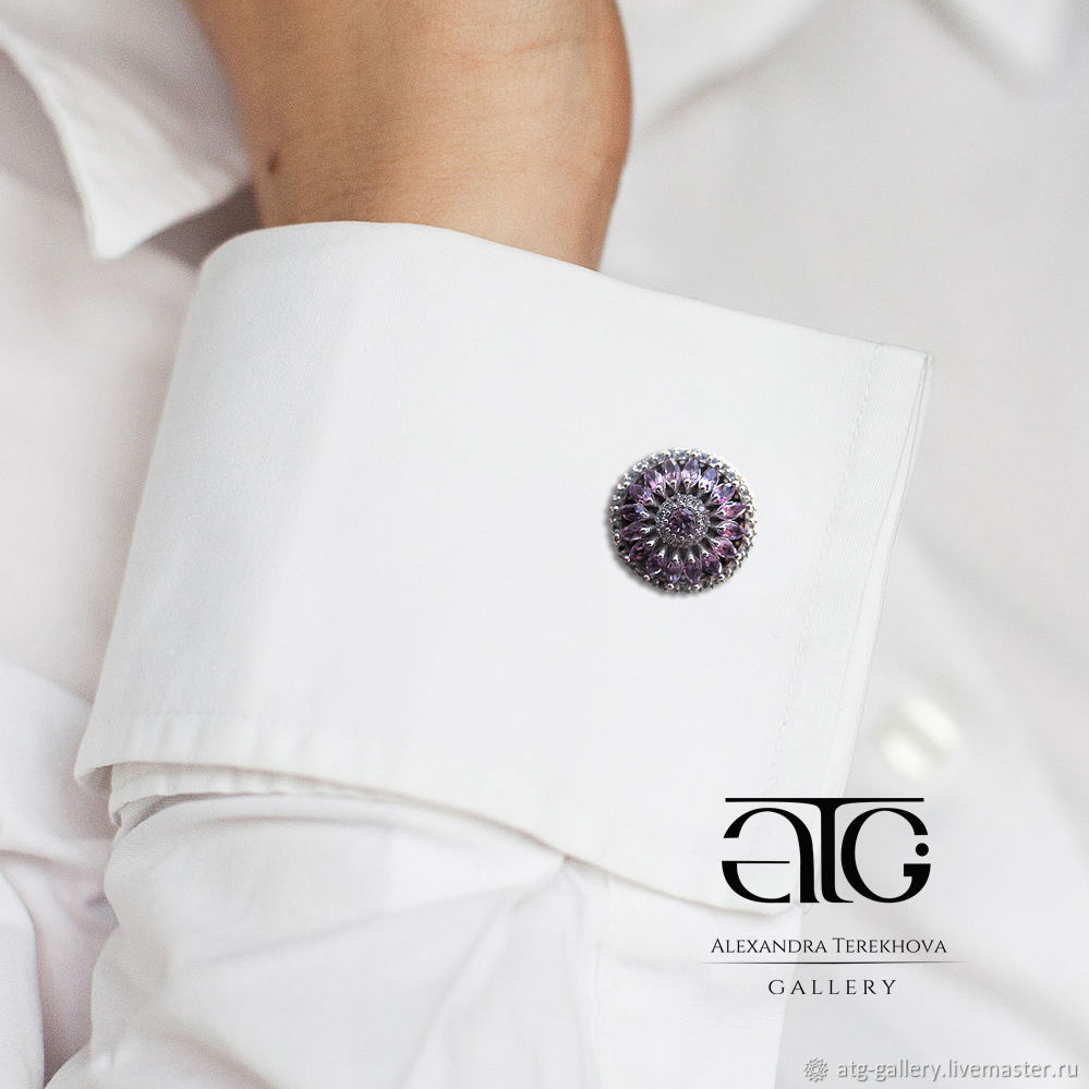 In stock! Luxury large cufflinks with genuine amethyst and cubic Zirconia! THE ONLY INSTANCE!
